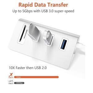 3 Port USB Hub, SD Card & MicroSD Reader, Laptop Computer Plug And Play NEW